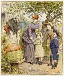 Mutter und Kinder bei einem Bienenstock, veröffentlicht 1854